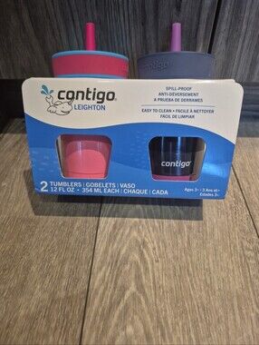 Contigo Leighton Kid's 2-Pack Pink & Purple 12fl. Oz Tumbler Set. Spill Proof.